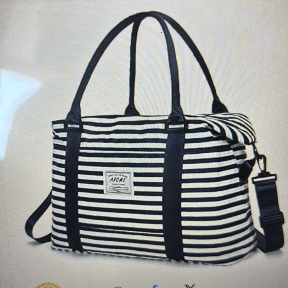 NWT AROME Weekender Waterproof Travel Duffle Bag Blue/White Stripes